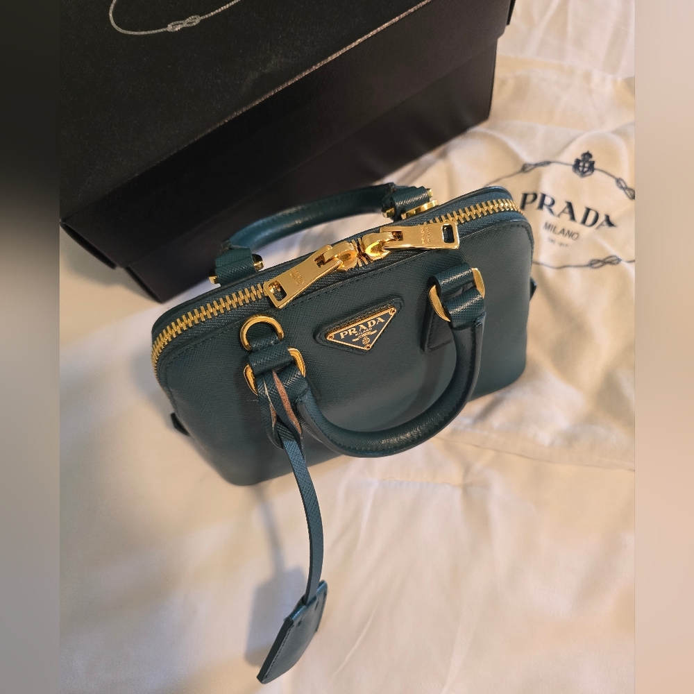 Prada Saffiano Mini Promenade Crossbody Bag - Teal - Picture 4 of 10